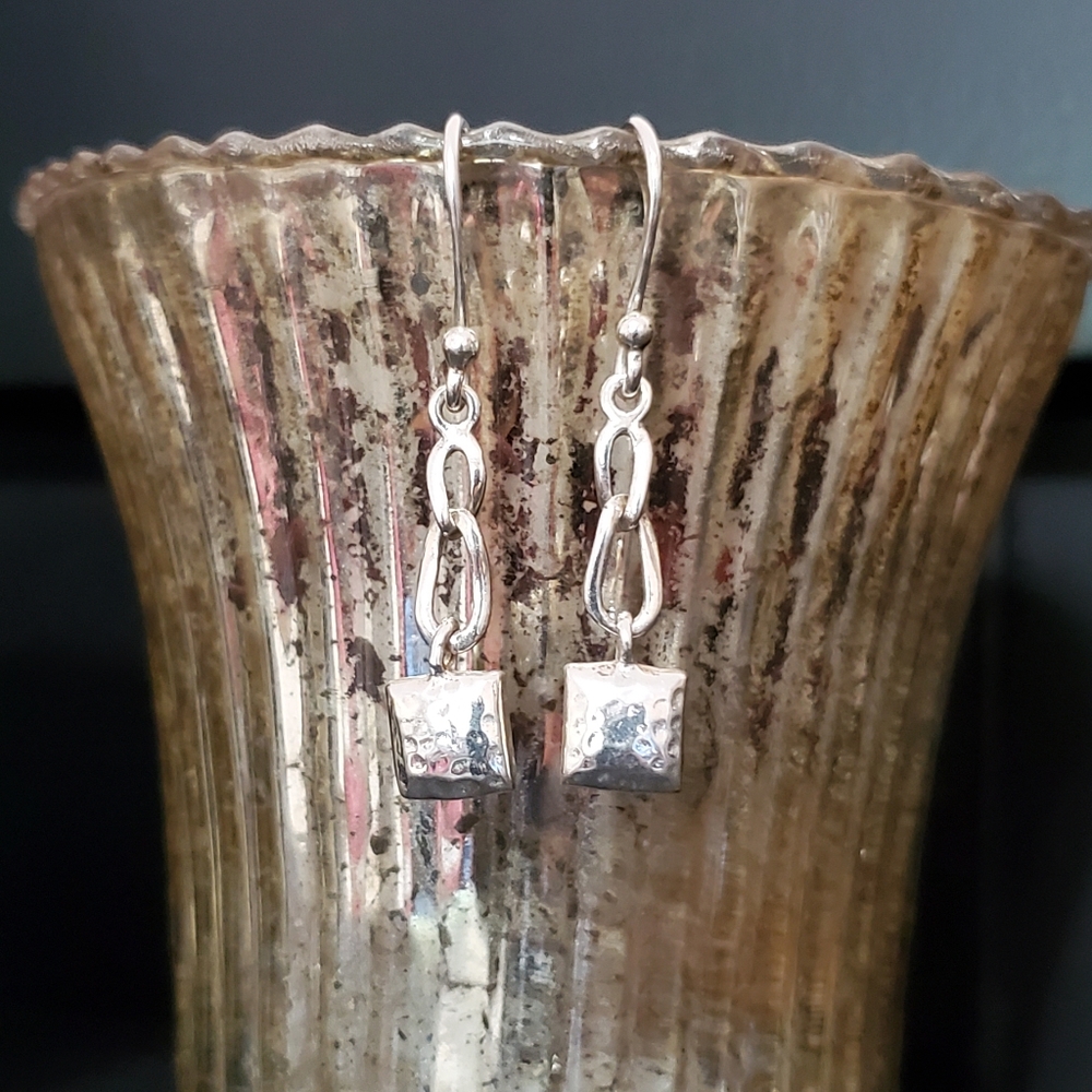 Silpada Sterling Hammered Small Pillow Drop Square Earrings - Picture 4 of 13